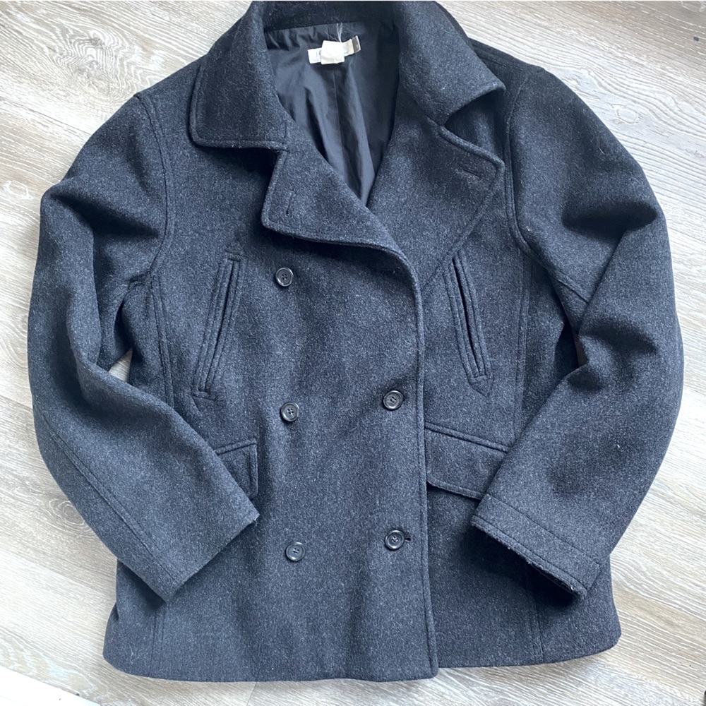 J Crew Wool Winter Pea Coat Regular length Dark Charcoal Double Breasted Size S